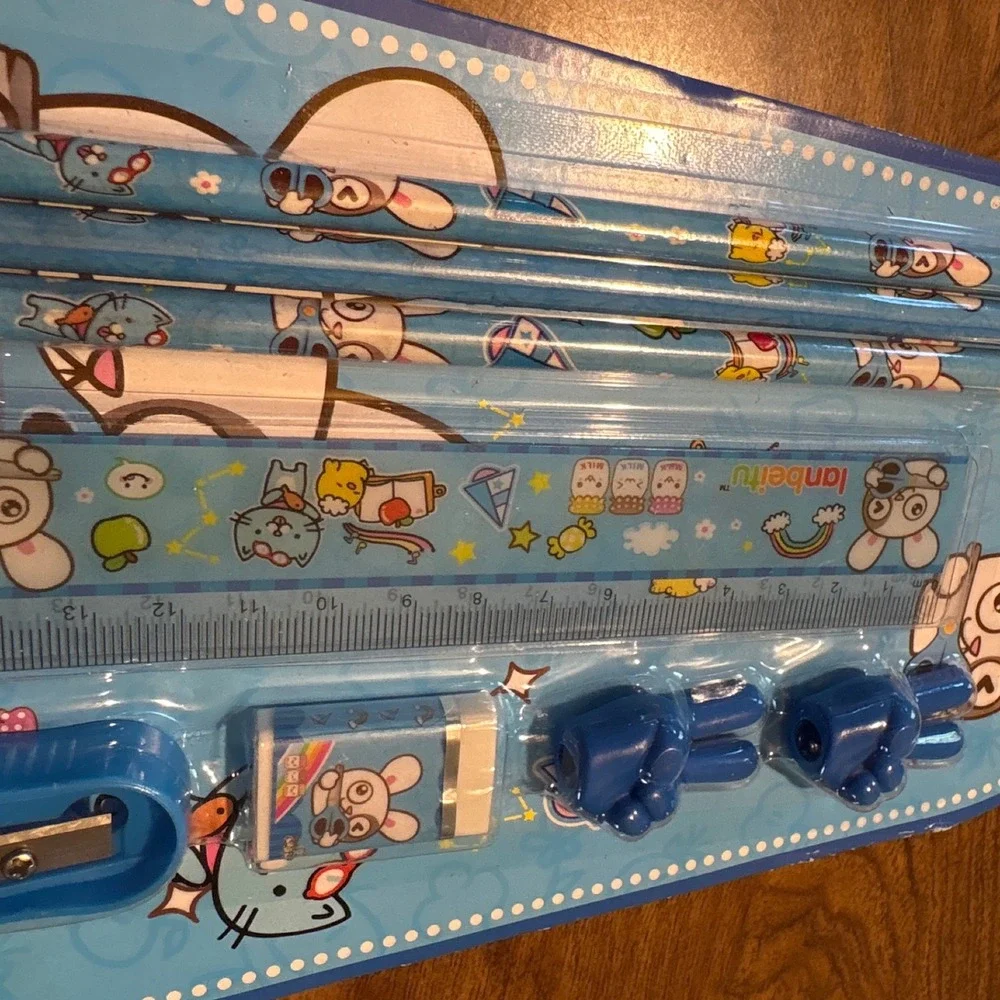 Cute Bunny Stationery‎ Set - Pencils, Ruler, Eraser, Sharpener, Toppers School